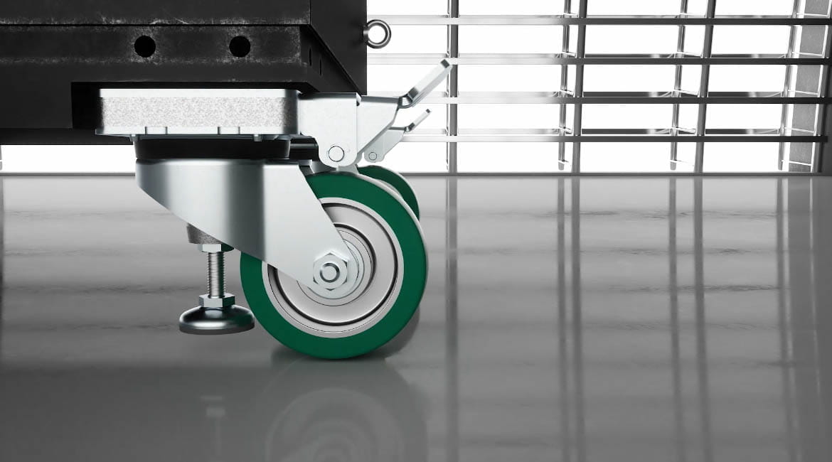 Produktvideo HRLK-serie af hjul med indbygget stillefod